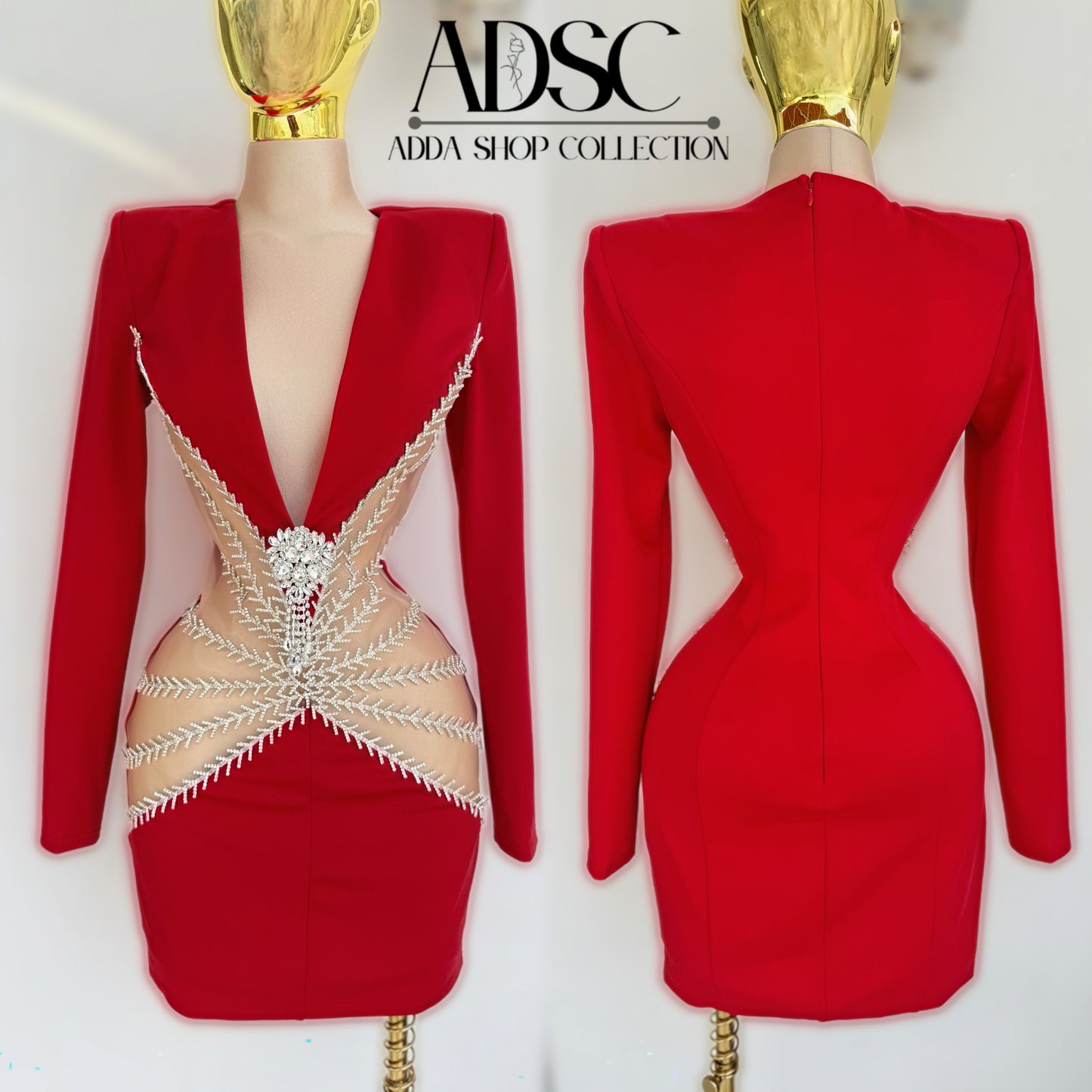 Vestido rojo pedrería transparencia ❤️