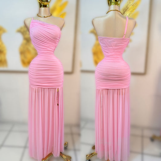 Vestido rosa mesh asimétrico 🌸
