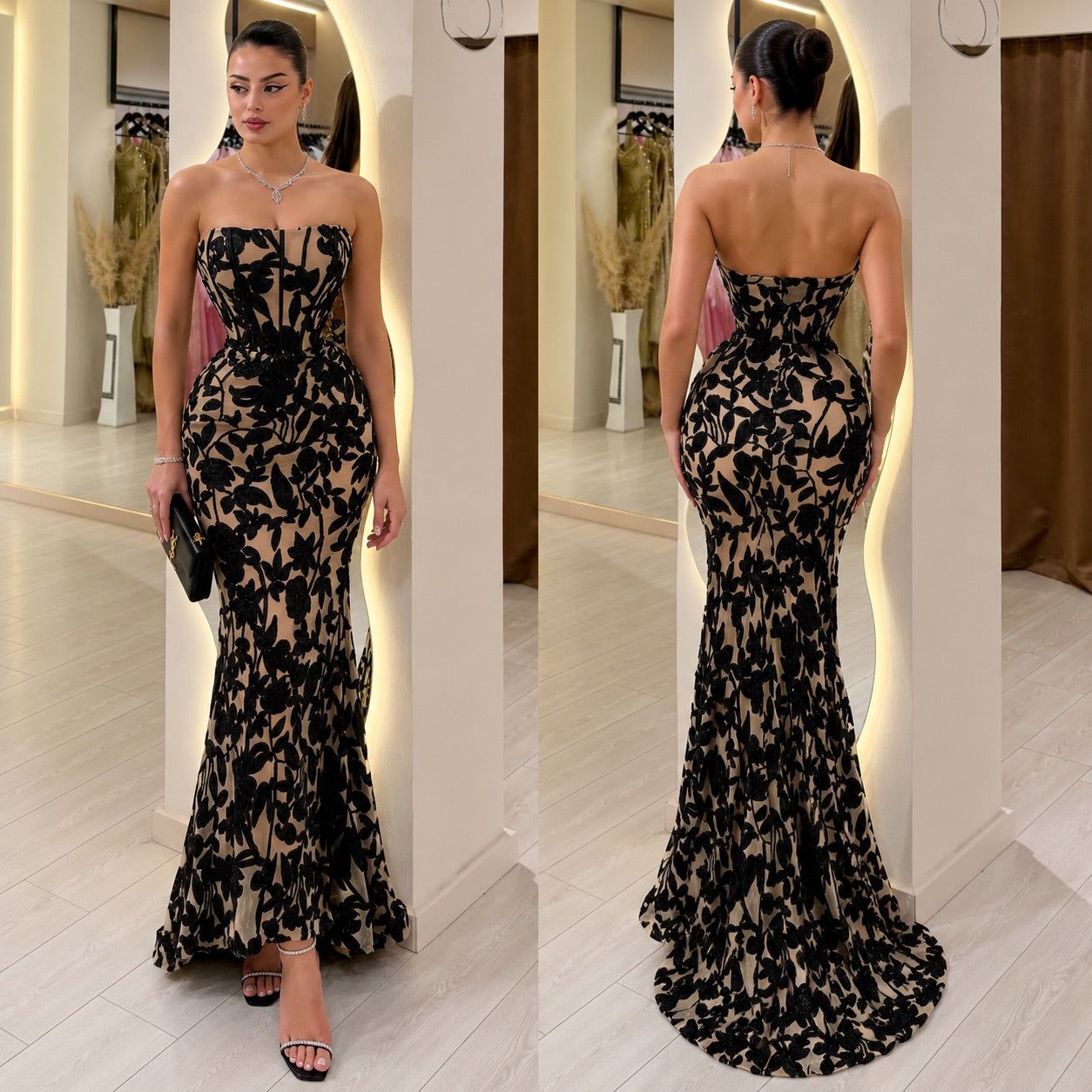 Vestido beige y negro lentejuelas ✨🖤