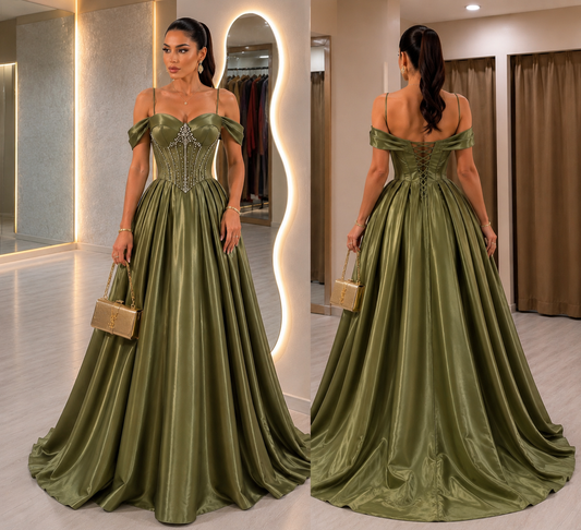 Vestido verde olivo corset ✨