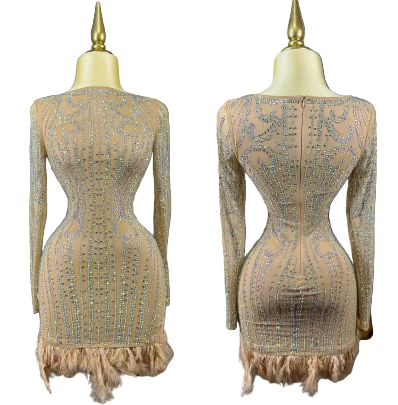 Vestido nude pedrería y plumas ✨