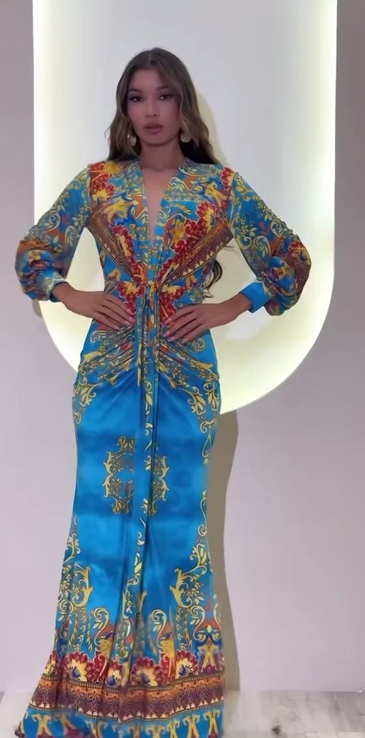 Vestido azul y rosa multicolor